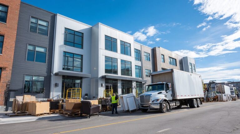 Trucks being loaded during a commercial junk removal job
