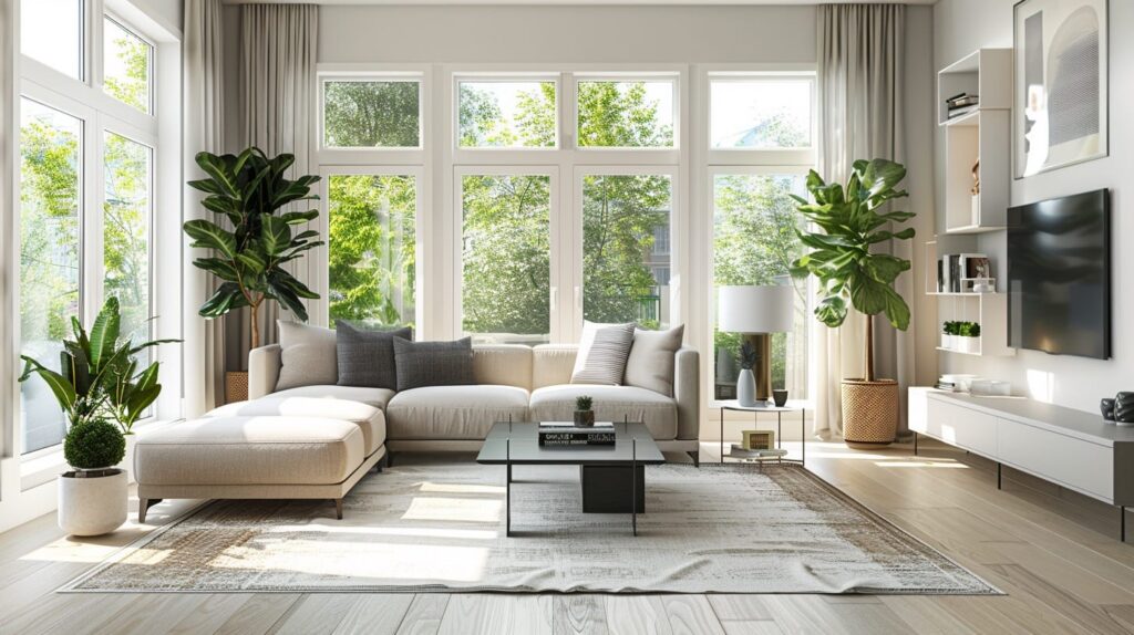 Beautifully organized living room after junk removal readying the home for a home staging